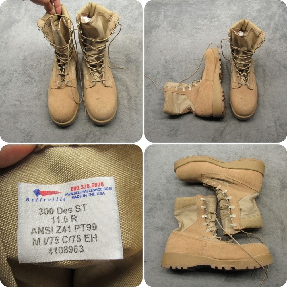Belleville Mens Combat Boots 11.5R Beige Suede Leather Lace-Up Military USA Made